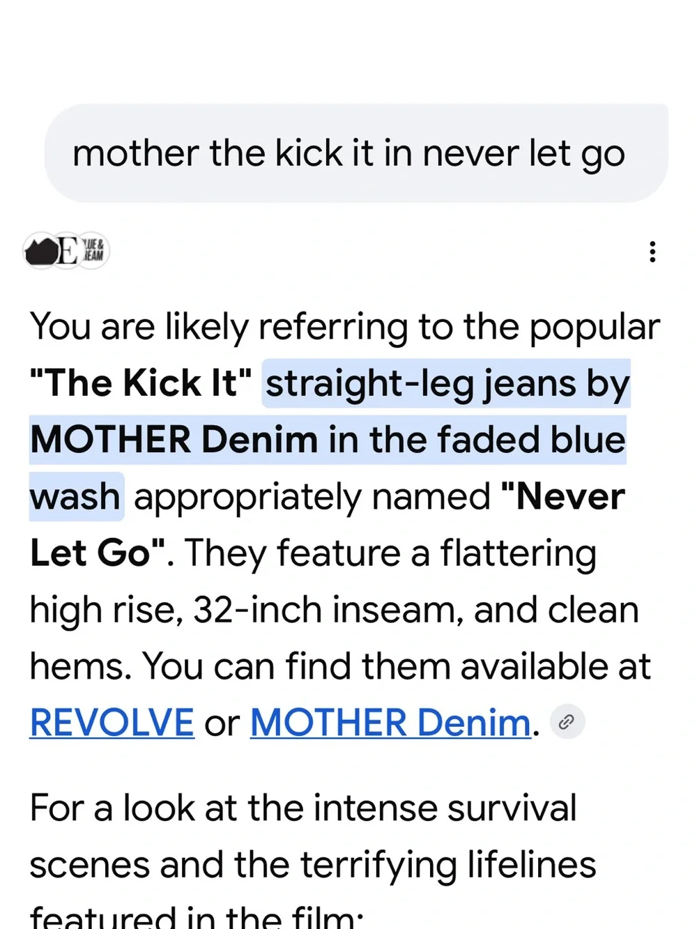 MOTHER Denim The Kick It:Never let Go